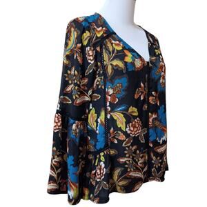 INC Sheer Boho Floral Blouse Top Petite Small Flare Ruffled Crochet Lace Flowy‎